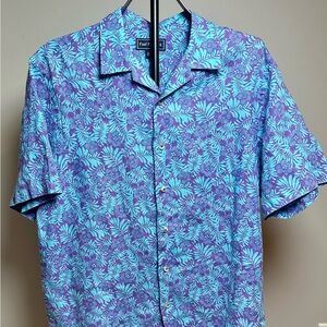 Paul Fredrick Blue and Purple Floral Casual Linen Shirt